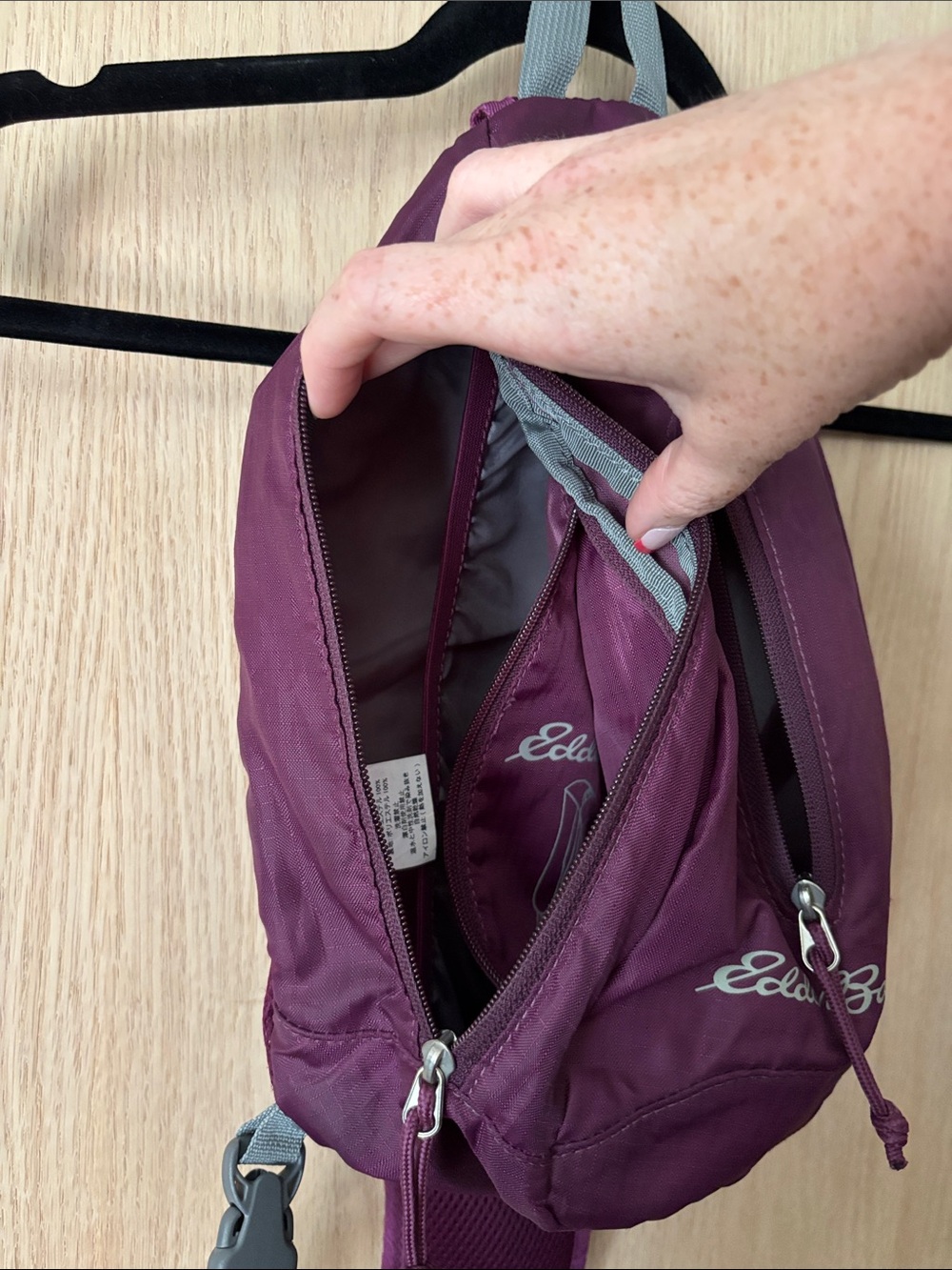 Eddie Bauer Purple Stowaway 10L Sling with Gray Strap - Picture 2 of 5